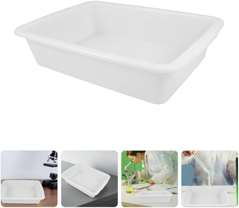 2pcs 9.2"x6.9"x2.7" ULTECHNOVO Deep Plastic Lab Tray, Acid & Alkali Resistant Spill Containment Trays, White Square