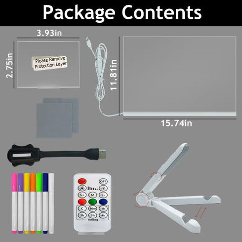 Transparent Glowing LED Night Light Reusable Planning Board 15.7 * 11.81 Inch Dry Erase Board with Remote Control
