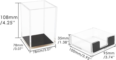 Set MEI YI TIAN Clear Acrylic Black Pen Holder Sticky Notes Holder Pencil Cup Note Dispenser Desk Organizer for School