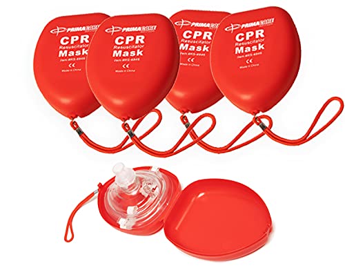 Primacare RS-6845-5 Pack of 5 Single Valve CPR Rescue Mask in Red