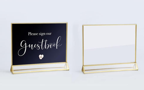 UNIQOOO Clear Acrylic Sign Holder with Golden Border, Pack of 6, 6x4", Double Side Frame, Landscape View