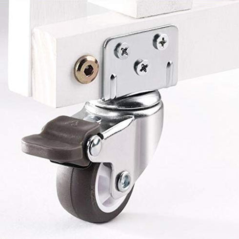 Skelang 1'' 25 Lbs Pack 4 Swivel Plate TPE Caster, Low Profile L-Bracket Caster with Brake, Silent Casters Wheels