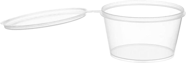 EcoQuality 50 Pack 2 Oz Leak Proof Plastic Condiment Souffle Containers with Attached Lids for Sauces, Food Storage