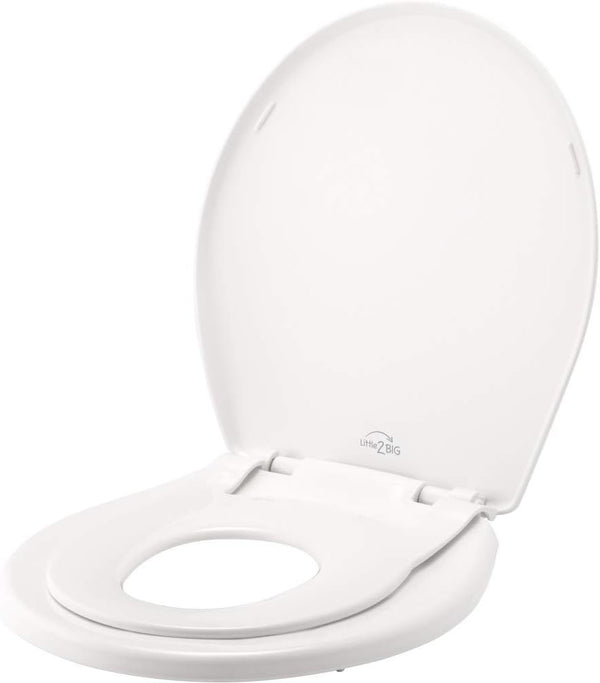 Little2Big Toilet Seat with Built-In Potty Training Seat, Slow Close, Durable Plastic,