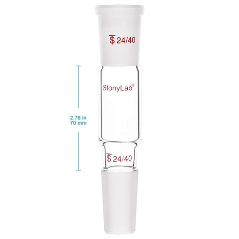 stonylab Glass Straight Connecting Adapter, 70mm from 24/40 Outer Joint to 24/40 Inner Joint for Laboratory Lab Supply, Borosilicate Glass