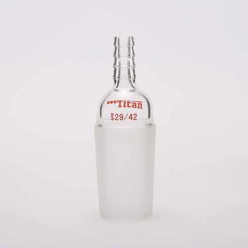 Glass Straight Inlet Adapter with 29/42 Joint & 10mm Hose Connection, 97mm Height, Lab Supplies