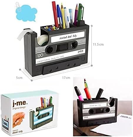 Cassette Tape Dispenser Pen Holder Vase, Black Pencil Pot Stationery Desk Tidy Container Gift by Onepalace