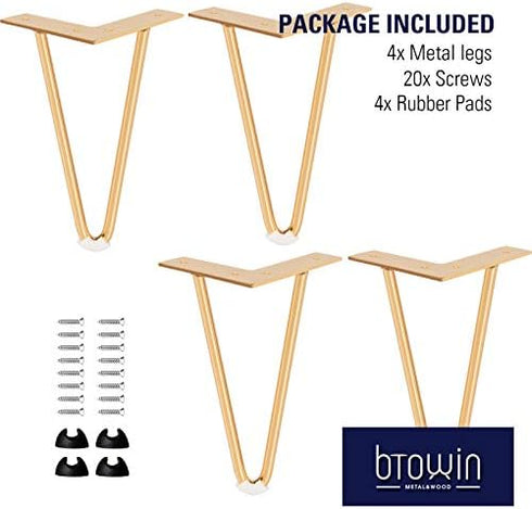 Btowin 8 inch 4Pcs Hairpin Legs, Heavy Duty Metal Furniture Legs with Rubber Floor Protectors & Screws for Home DIY