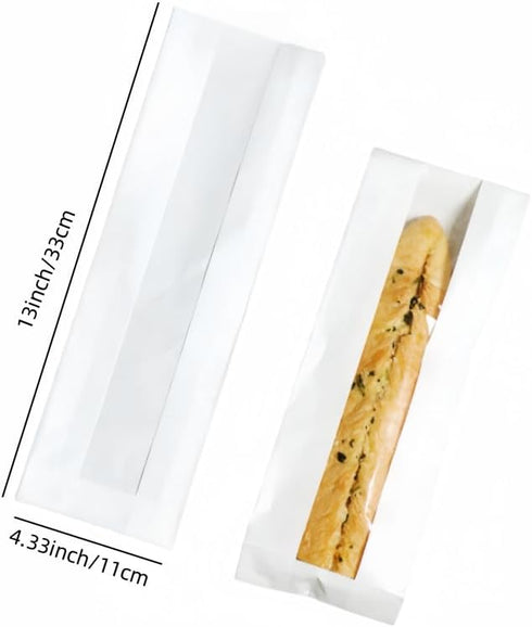DODXIAOBEUL 50 Bag,13Paper Packaging Goods(13"White) Pcs White Baguette Bread Bags with Window,Clear Bread Bags