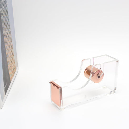 Clear Acrylic Tape Dispenser Holder for Office School Home Stationery Supplies, Rose Gold Tape Dispenser