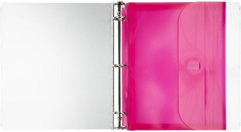 JAM PAPER 3 Hole Punch Binder Envelopes with Hook & Loop Closure - Pink - 9 1/2 x 11 1/2 - 1 Inch Expansion - 3/Pack