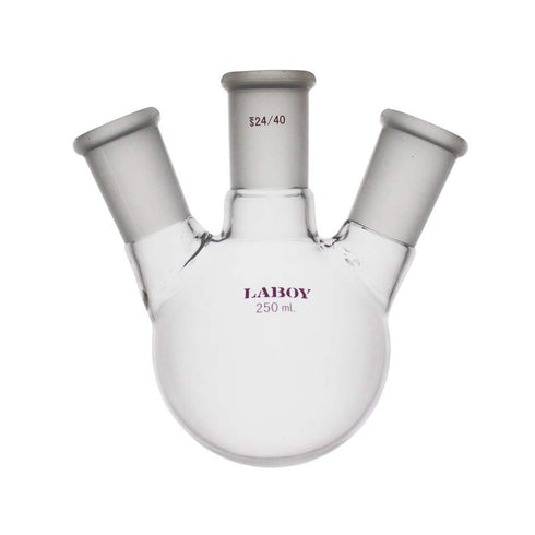 Laboy 250mL 3 Neck Round Bottom Boiling Flask with 24/40 Center Joint & Side Joints for Organic Chemistry