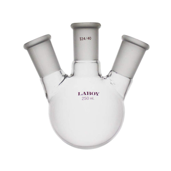 Laboy 250mL 3 Neck Round Bottom Boiling Flask with 24/40 Center Joint & Side Joints for Organic Chemistry