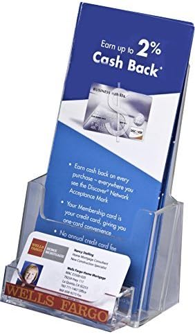 Clear-Ad Acrylic Trifold Brochure Holder with Business Card Pocket, Pamphlet Stand, Rack Card Display - LHF-P100 (Pack