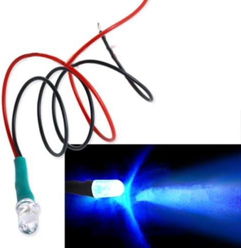 MarineLED 2X Bulb 5-12V 5mm Blue LED Light Single Pre-Wired Light Bright Round Top Clear