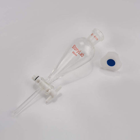stonylab Borosilicate Glass 60 ml Heavy Wall Conical Separatory Funnel with PTFE Stopcock, 19/26 Joints