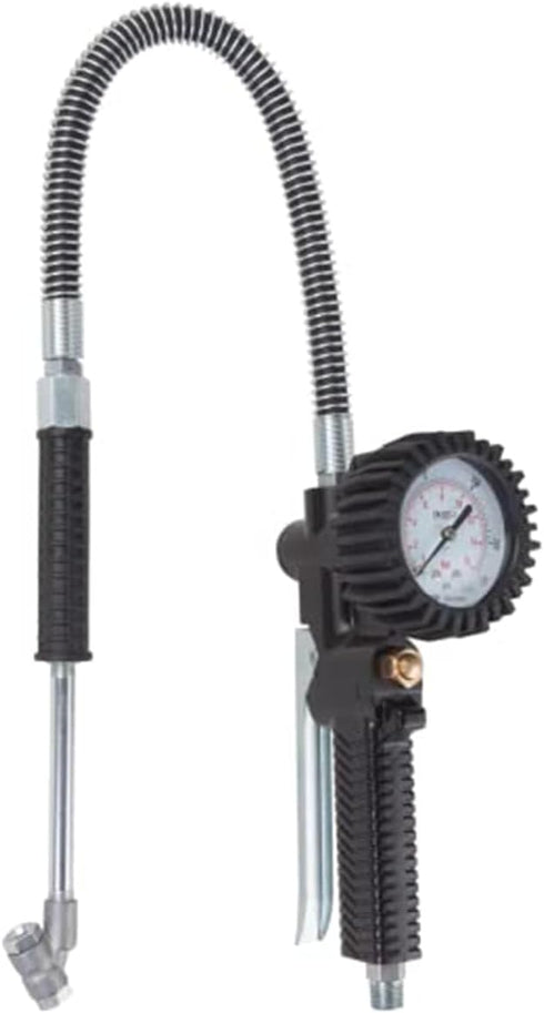 K Tool International 89005 Tire Inflator Gauge - Aluminum Die Cast, 2-1/2" Pressure Gauge, 24" Hose