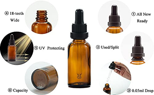 YIZHAO Amber Glass Dropper Bottle, 1oz, Tincture Bottles with Dropper for Essential Oils, 6 Pcs