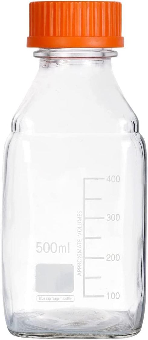 Lab Media Storage Square Bottles with GL45 Screw Cap, Leakproof for Scientific Use, Pack of 8 (500ml)