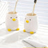 Ceramic Round Pen Holder - Cute Cartoon Animal Stand, Desk Organizer (Gray White)