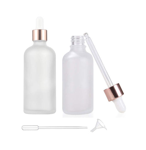 100ml/3.4oz Frosted Glass Dropper Bottles, 2 Pack Essential Oil and Perfume Sample Containers with Rose Gold Lids