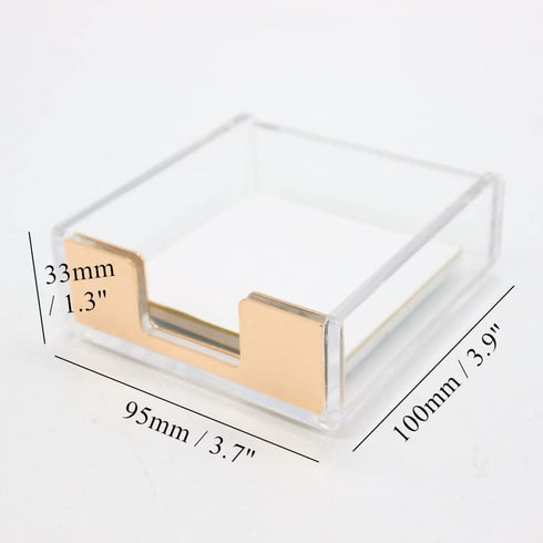 MEI YI TIAN Gold Sticky Notes Holder, Clear Acrylic Memo Note Cube Dispenser 3.5x3.3 for Office Desk Accessories