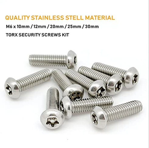 binifiMux 50pcs M6 Pan Head Torx Security Screws - Hex Nuts Assortment Kit with T30 Wrench, 304 Stainless Steel