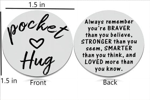 MIXJOY 2-Sided Pocket Hug Token - You Are Braver Than You Believe, Love Gift Miss You Note, 1.5", Silver