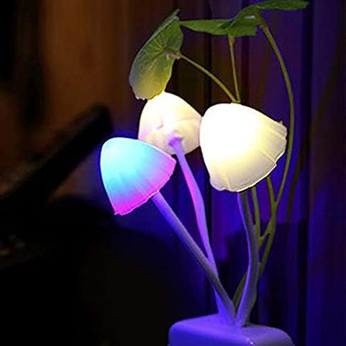 Tuelaly 1PC Cute Night Light, US EU Plug Adapter LED Night Lamp Discolor Light Sense Control Mushroom Lamp