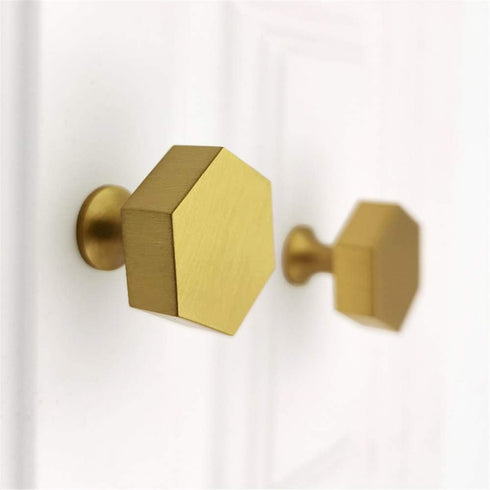 WenRan Closet 28mm (1) Pure Brass Color Scandinavian Gold Hexagonal Cabinet Shoes Wine Bedside Table Drawer Door Long