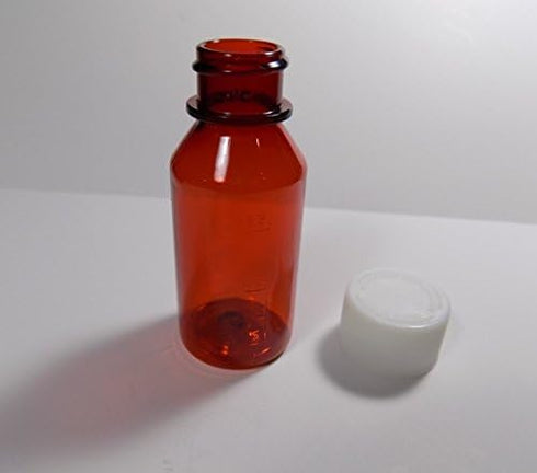 Lot of 50 Hard Side Graduated Oval 1 Ounce Plastic Amber Travel RX Medicine Bottles with Caps