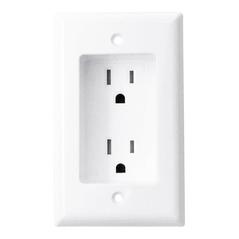 Construct Pro Recessed Dual Power Outlet Single Gang, White