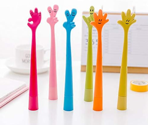 Bendable Cartoon Gesture Ballpoint Pen, 0.7mm Black Ink, 6 Pcs/Set, Cute Bending Hand Gesture Design