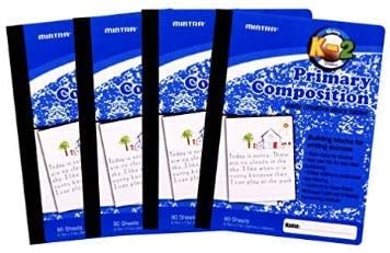 Mintra Office Composition Notebooks, Primary Ruled, 4 Pack, Blue Cover, 80 Sheets, 7.5in x 9.75in, For School, Home,