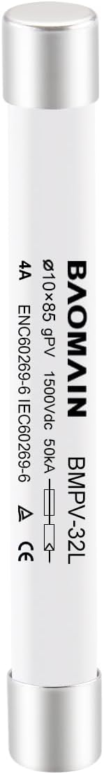 Baomain 5 Pack 1500VDC Solar PV Fuse gPV-Type Fuse Link 10 x 85 mm 50kA Photovoltaic Fuses BMPV-32L CE (4 Amp.)