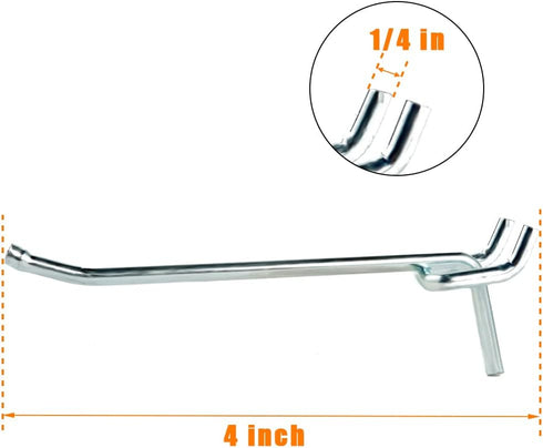 Pegboard Hooks Large Diameter 50-Pack 4 Inch Heavy Duty Galvanized for 1/4 inch Pegboard