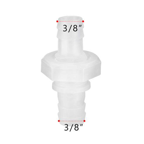 Quickun 3/8" Hose Barb Thru-Bulk Bulkhead Fitting Plastic Hex Straight Union Adapter for Water/Fuel/Air (Pack of 6)