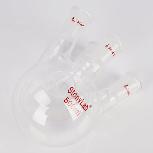 stonylab 4 Neck Round Bottom Flask RBF, Heavy Wall Borosilicate Glass, 500 ml, 24/40 Standard Taper Joint