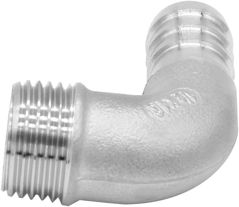 Joywayus Stainless Steel Hose Fitting, 90 Degree Elbow, 5/8" Barb x 1/2"NPT Male Pipe for Water/Fuel/Air