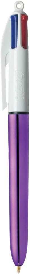 BIC 4 Colours Shine Ballpoint Pens, Metallic Purple Body, Box of 12