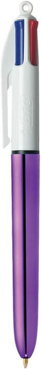 BIC 4 Colours Shine Ballpoint Pens, Metallic Purple Body, Box of 12