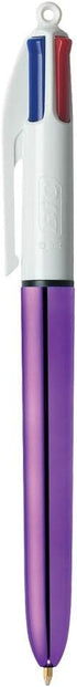 BIC 4 Colours Shine Ballpoint Pens, Metallic Purple Body, Box of 12