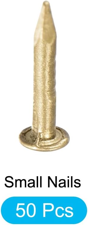 Small Nails (1.2x8mm) 50pcs, Tiny Brass Hardware Nails for Household Woodworking, Brass Tone