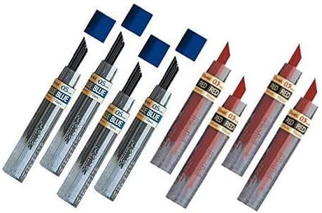 Pentel Lead Refills, 0.5mm Red (48 pcs) & Blue (48 pcs), 12 Pieces per Tube