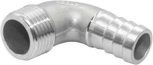 Joywayus Stainless Steel Hose Fitting, 90 Degree Elbow, 5/8" Barb x 1/2"NPT Male Pipe for Water/Fuel/Air