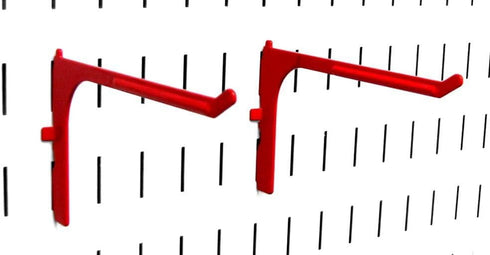 Wall Control 2 Pack Red 6in Reach Extended Slotted Hooks - Rust Resistant Metal Pegboard Hooks for Garage Tool Storage