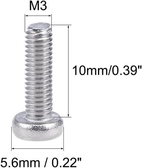 uxcell M3x10mm Machine Screws Pan Phillips Cross Head Screw, 304 Stainless Steel Fasteners, 100Pcs