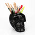 Skull Pen Holder and Makeup Brush Holder, Halloween Skull Storage Box for Office Desk, Green Plant Pot (Black)