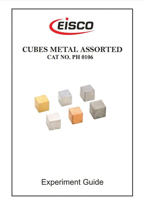 EISCO Density Cubes Set - 6 Metals: Brass, Lead, Iron, Copper, Aluminum, Zinc - 0.4" (10mm) Sides