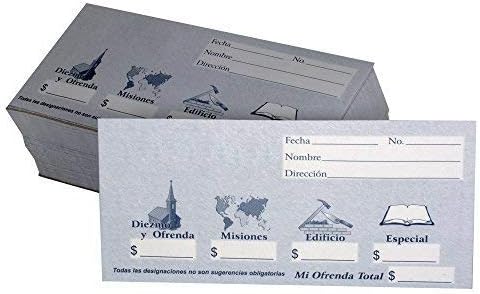 Sobres de Diezmos y Ofrendas para Iglesias, Diseño Simple y Azul, Designaciones Misiones, Edificio, y Especial (125,